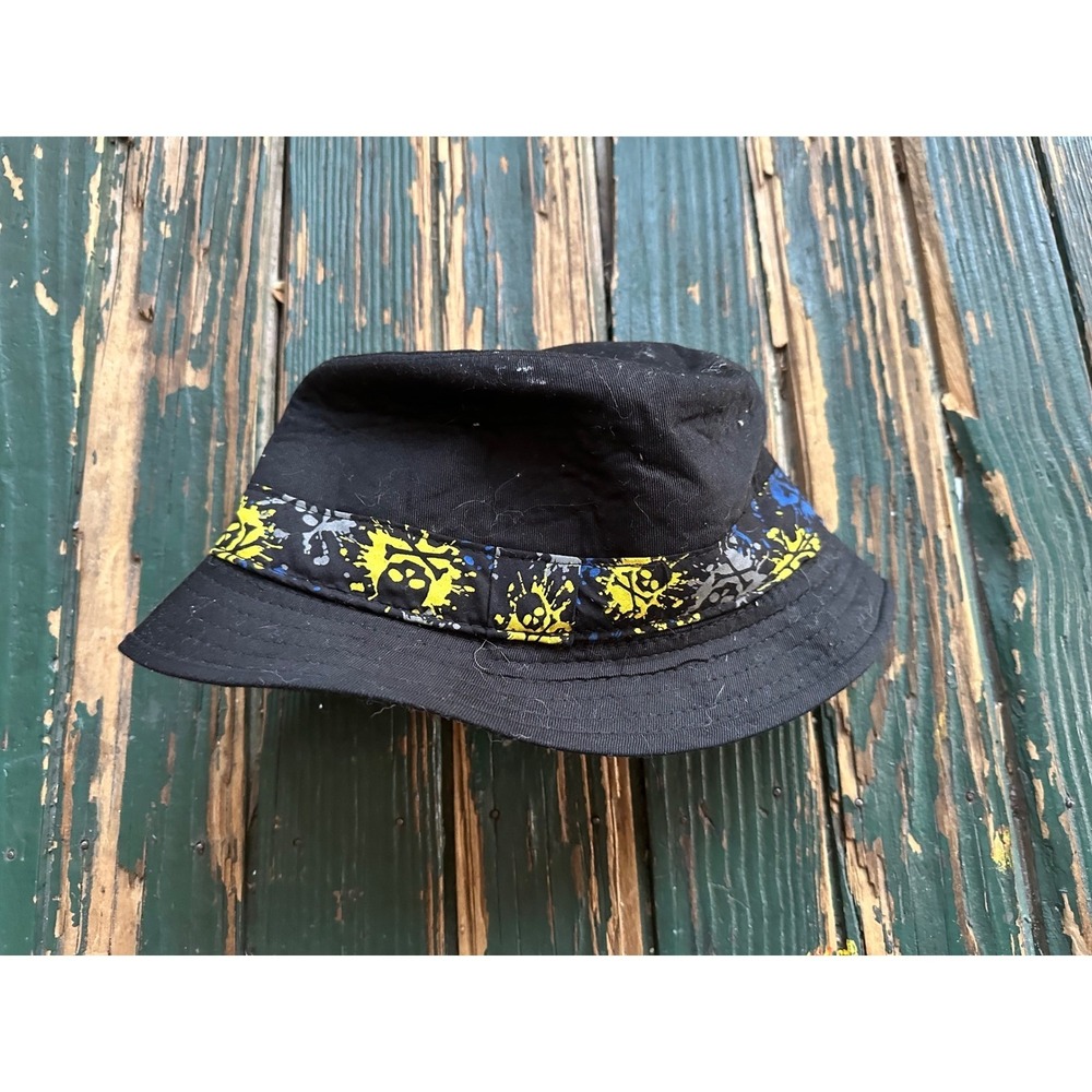 Mens Black Bucket Hat Skull Splatter Graphic Band FE3V89PLK One Size